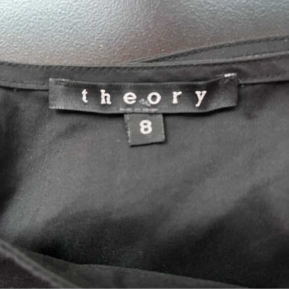 Theory Faux Wrap Maxi Skirt Womens 8 Black Cotton Poplin Minimalist Classic - Picture 7 of 12